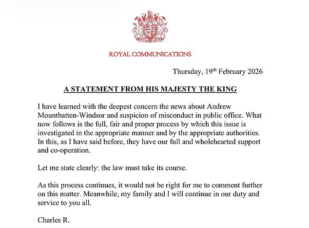 The unprecedented statement from the King after his brother's arrest where he said he supported the police's action and that he and the Royal Family would co-operate fully