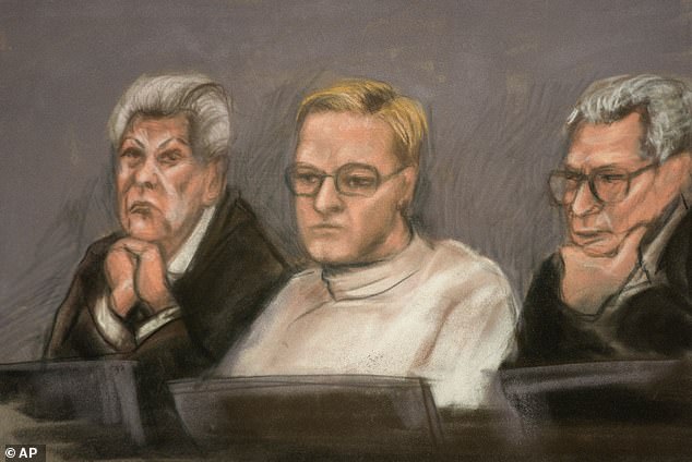 A court sketch of Marius Borg Hoiby during the first day of the trial against him on February 3