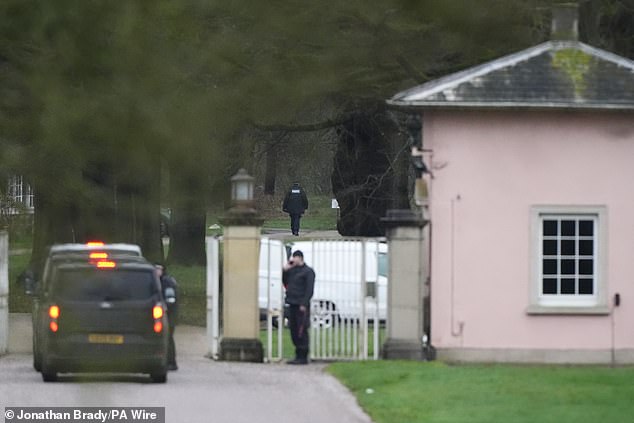 The former royal was arrested at his new Sandringham home on the same day as his 66th birthday following a raid on the property (pictured)