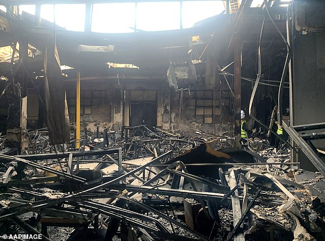 Damage is seen following a firebombing at the Adass Israel Synagogue in Melbourne