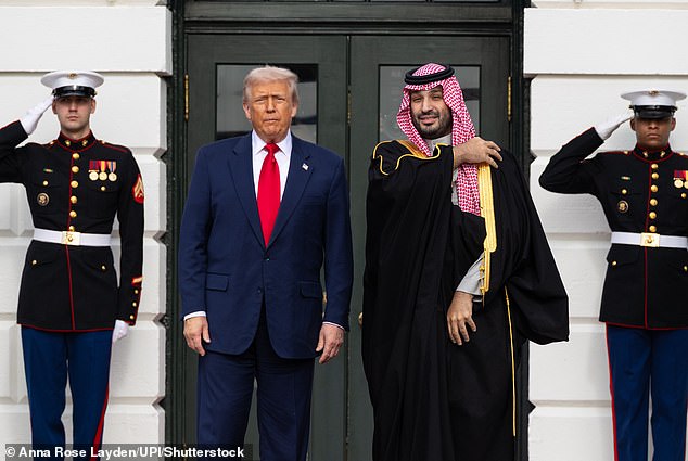 President Donald Trump (L) stands with Saudi Arabia's Crown Prince Mohammed bin Salman during a welcoming ceremony at the White House in Washington DC on Tuesday, November 18. 2025