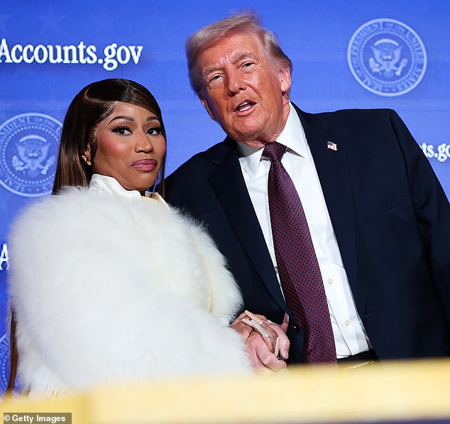 Minaj was a surprise guest at the president's Accounts Summit at Andrew W. Mellon Auditorium on January 28, 2026 in Washington, DC where she spoke warmly about his leadership