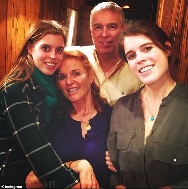 Pictured: A family selfie posted on Instagram, including Andrew Mountbatten-Windsor, Sarah Ferguson and their daughters Princess Eugenie and Princess Beatrice