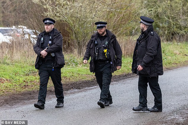 Police outside Wood Farm on the Sandringham Estate in Norfolk, where Andrew was arrested