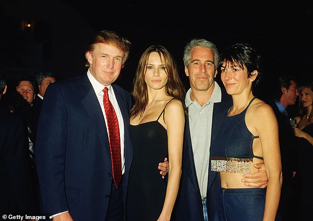 The President, Melania, Epstein and Ghislaine Maxwell at Mar-a-Lago in 2000