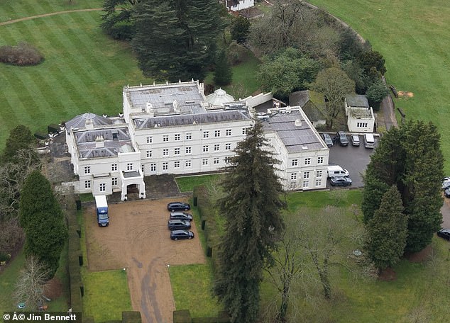 Aerial pictures show the scene at Royal Lodge, on the Windsor estate, today after Andrew was taken into custody