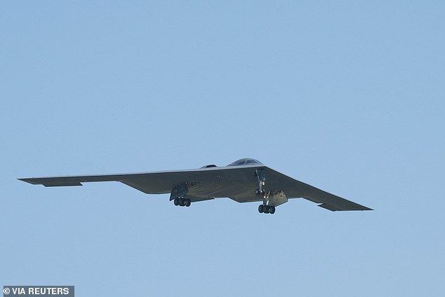 A US Air Force B-2 Spirit stealth bomber lands after returning from Operation Midnight Hammer