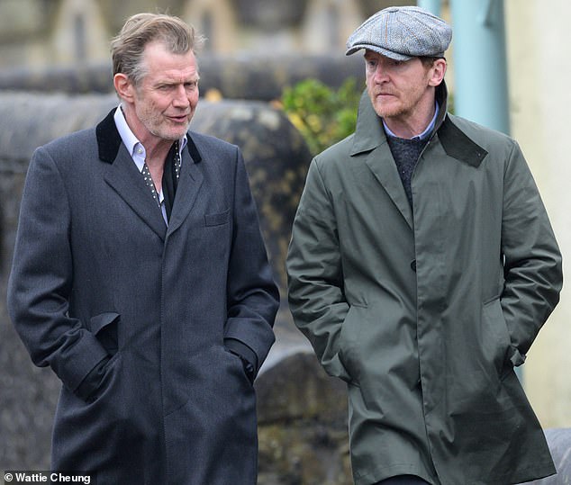 Actors Jason Flemyng and Tony Curran arrive for Brian McCardie's funeral in Lanark in May 2024