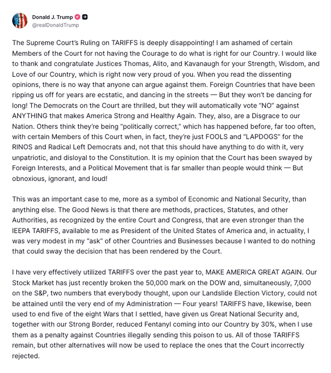 President Trump Issues Blistering FULL RESPONSE To SCOTUS On TruthSocial