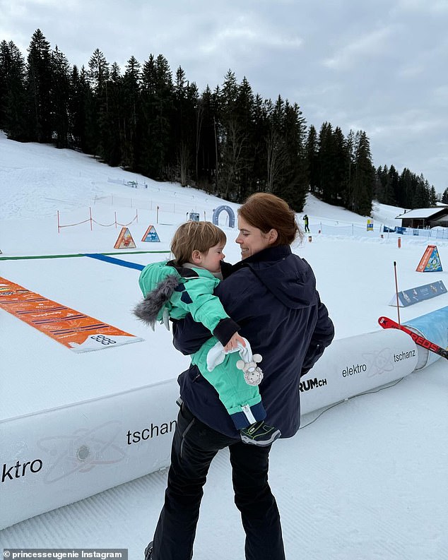 Eugenie was on family skiing holiday when Andrew was arrested: Princess spotted in Swiss resort of Gstaad with her husband and children as her father was interviewed by police
