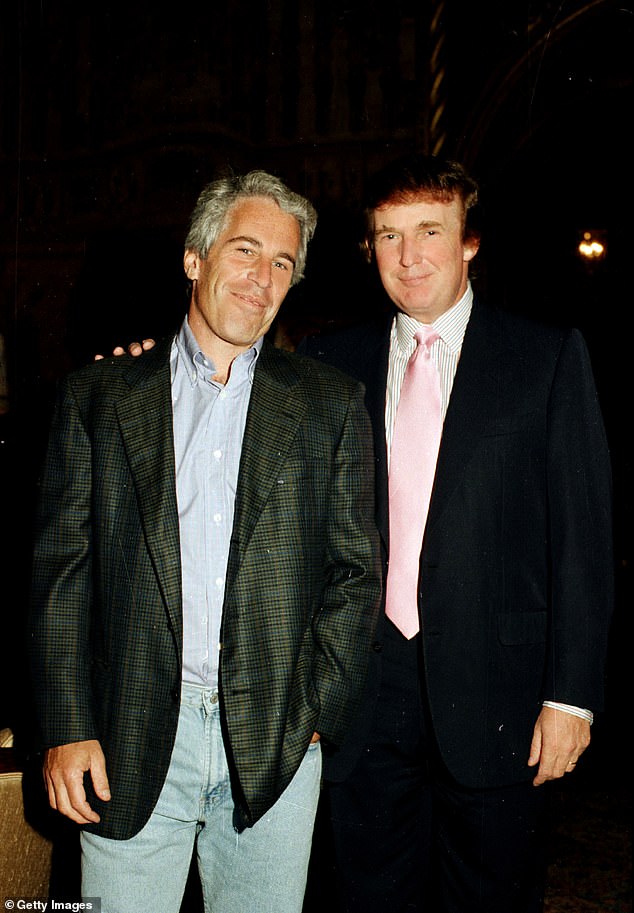 Wexner was asked about a bidding war between Donald Trump and Epstein over a property he used to own. Trump and Epstein are pictured together at Mar-a-Lago in 1997