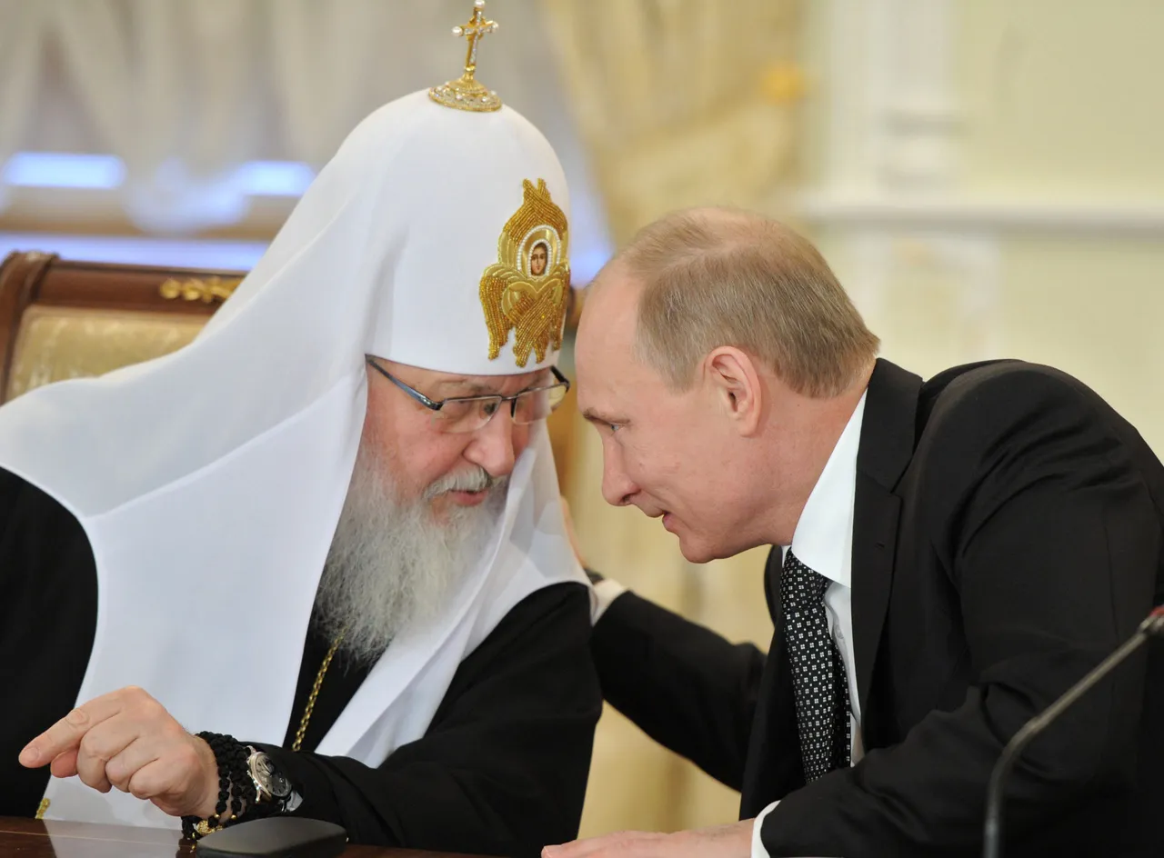 A picture taken on February 8, 2012, shows Russia's Prime Minister Vladimir Putin speaks with Orthodox Patriarch Kirill during Putin's meeting with religious leaders in the Danilov Monastery in Moscow. The protests sweeping Russia have failed to shake the Russian Orthodox Church's support for former KGB agent Vladimir Putin, which regards him as the guarantor of the country's stability. (Photo credit YANA LAPIKOVA/AFP via Getty Images)