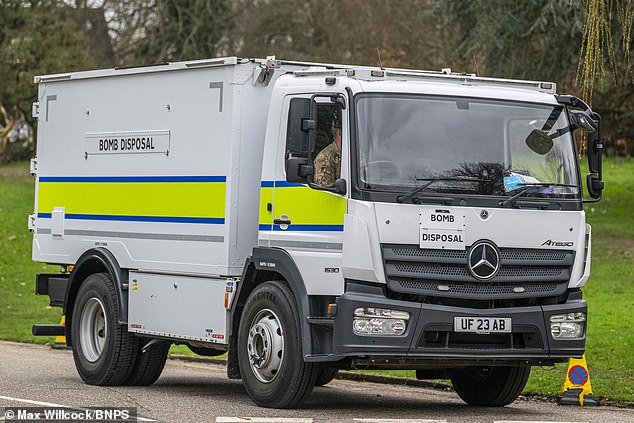 A bomb disposal team arrived at the scene (pictured) after Dorset Police cordoned off the area