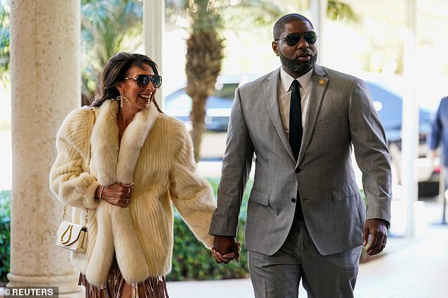 Florida Congressman Byron Donalds and his wife Erika attend the wedding at Mar-a-Lago in Palm Beach, Florida, U.S., February 1, 2026