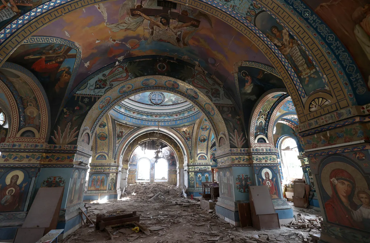 This photograph shows the Church of the Nativity of the Blessed Virgin Mary destroyed by air strike in the village of Novoekonomichne, Donetsk region, on July 30, 2024, amid the Russian invasion in Ukraine. (Photo by ANATOLII STEPANOV/AFP via Getty Images)