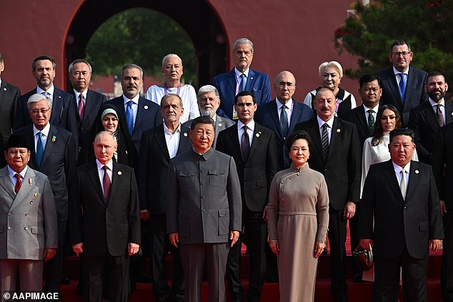 Andrews' decision to then pose for a 'family photo' with dictators such as Russian President Vladimir Putin, North Korea's Kim Jong Un and Iranian president Masoud Pezeshkian triggered condemnation across the political spectrum back home (pictured, top right)