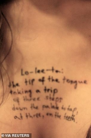 On the chest: 'Lo-lee-ta: the tip of the tongue taking a trip of three steps down the palate to tap, at three, on the teeth.'