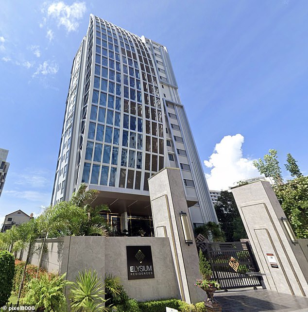 Emergency services are said to have found the millionaire's body on the ground below his balcony (pictured: the building where Mr Griffiths lived)