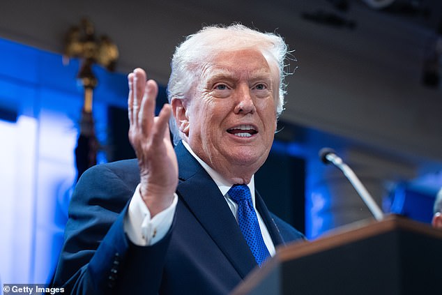 Donald Trump has alluded to military strikes against Iran if current negotiations are not met. He is pictured above answering questions from reporters on Friday