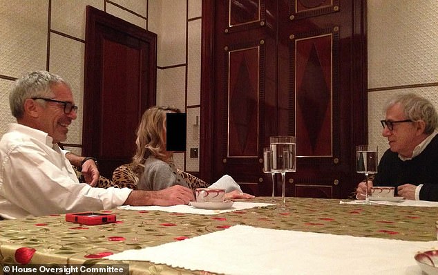 Epstein, an unidentified woman and Allen are seen speaking at a table. Files also showed Epstein contacting a photographer on Allen's behalf in search of a young woman, aged between 20 and 24, to cast in a comedy