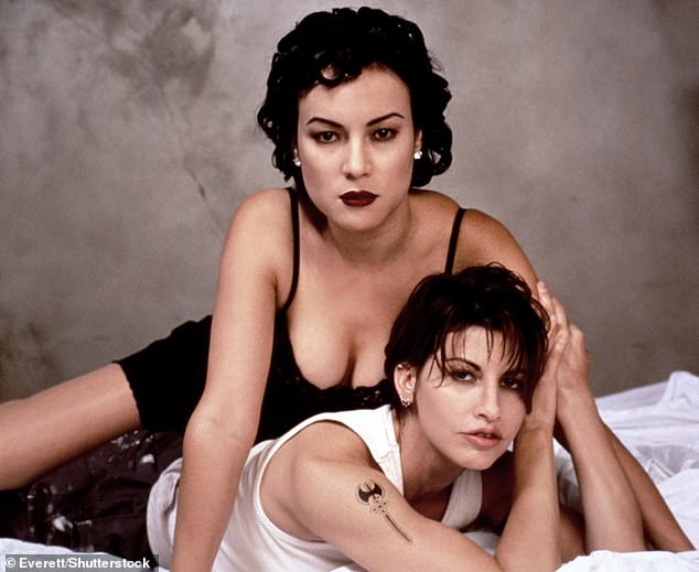 Jennifer Tilly (left) and Gershon (right) in a film still from Bound