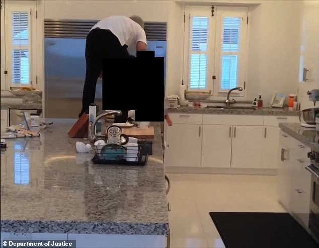 In the video, the disgraced financier is seen wearing a white polo shirt and slippers as the women scream and try to evade him