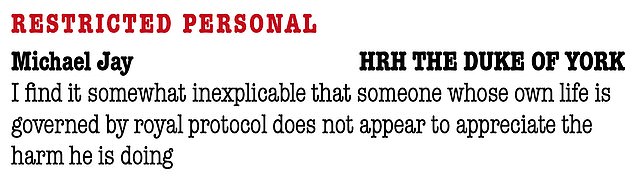 On receiving Mr Nixon's letter detailing Andrew's offensive behaviour, Sir Stephen Brown raised the matter with the Foreign Office, writing to Michael Jay, head of the diplomatic service