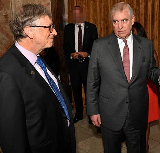 Billionaire Bill Gates and Andrew Mountbatten-Windsor in photo obtained from Epstein's estate in December. The image is a cropped section of a picture taken originally in 2018, which showed King Charles in conversation with the Microsoft founder at a London summit
