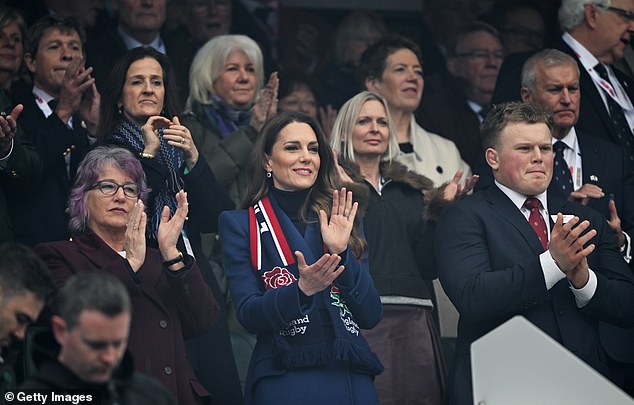 The princess applauds during the rugby match between England and Ireland at Twickenham on Saturday