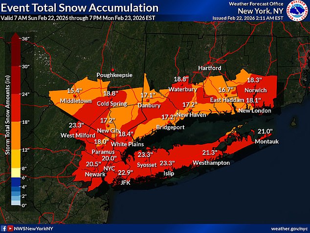A Blizzard Warning is in effect for New York City from 1pm Sunday afternoon through 6pm Monday