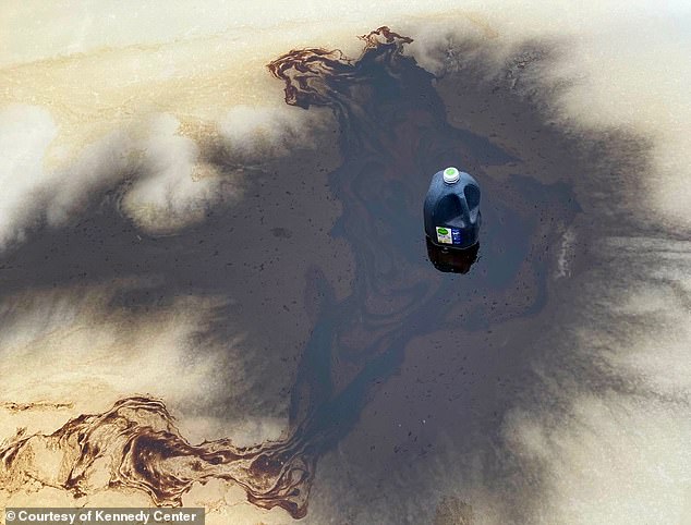 A black-brown substance, described by Trump Kennedy Center officials as a 'toxic chemical' was spilled on an ice-rink on the Center's grounds on Friday