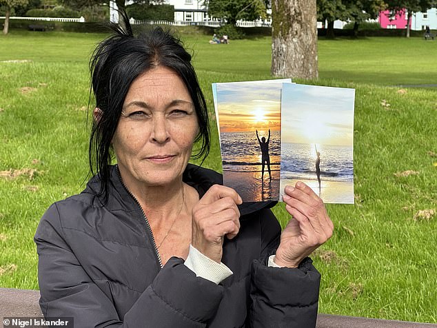 Lisa Love with two pics sent by Brother Titus. She met the monk 15 years ago while staying with her elderly parents in a cottage on the island