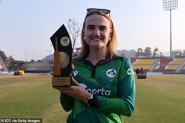 Quality: Ireland captain Gaby Lewis with her best batter award at the T20 World Cup qualifiers
