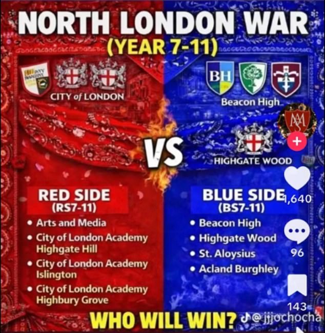 Since the posts began circulating online last week, parents have received emails about the worrying calls to battle from their children's headteachers who reassured them they had informed the authorities and police would be patrolling the areas