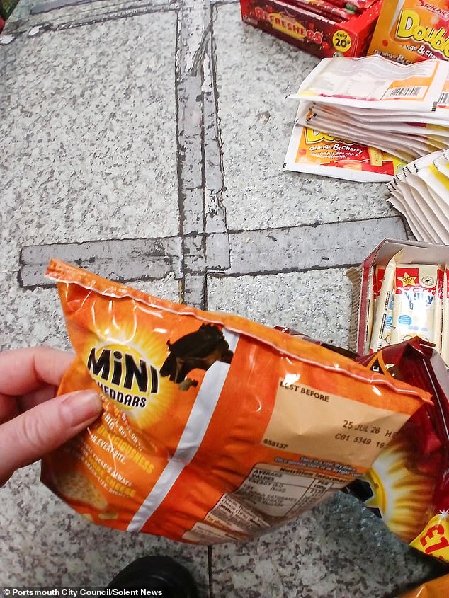 Several packets were found with nibbled holes in them