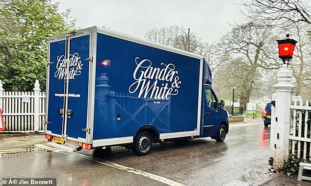 A removal van is seen at the gates of Royal Lodge earlier this month