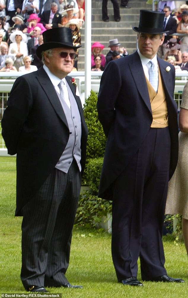 Andrew Mountbatten-Windsor (right) and David Rowland (left) at Ascot in 2006. Messages seen by this newspaper appear to show that Andrew allowed Mr Rowland, a millionaire financier, to effectively join in with his official duties
