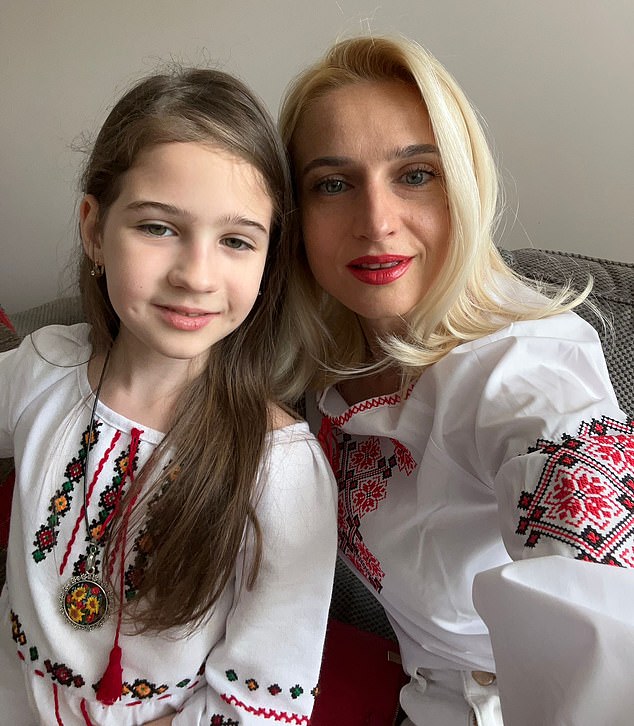 Kateryna Kolesnikovych - a 42-year-old business consultant and startup mentor - who moved from Kyiv to Hammersmith in May 2022 with her daughter Polina (left)