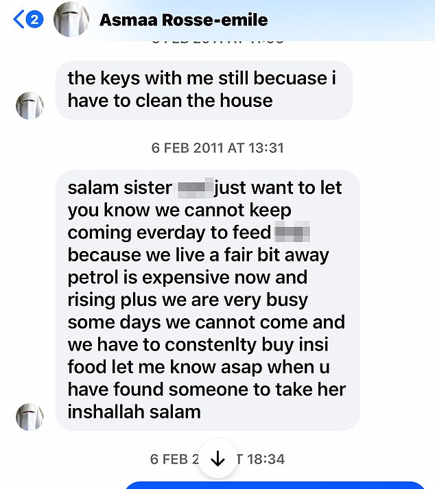 Pictured: Kirsty Rosse-Emile telling Sara that she can't drive five minutes down the road to feed a dog, like she promised