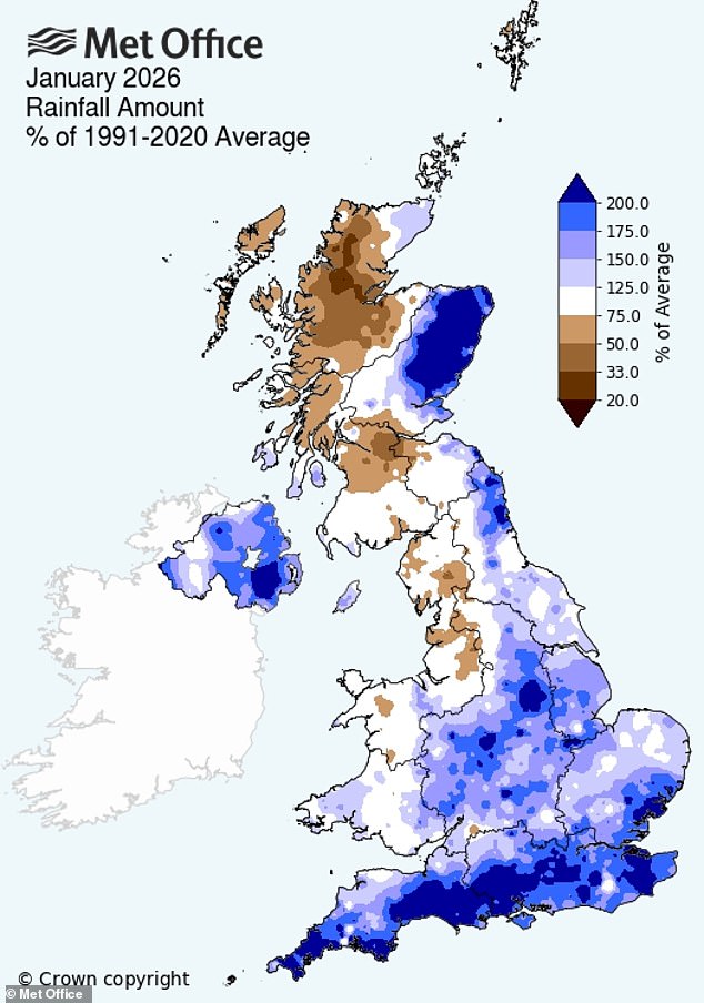 The Met Office has said last month was one of the wettest Januarys on record for Britain
