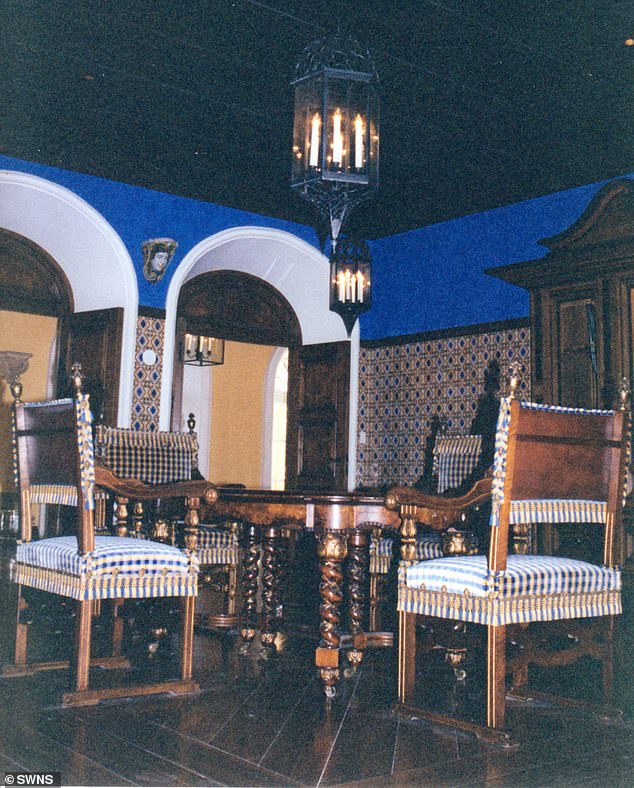 Pictured: The dining room in Epstein's Zorro Ranch which included an airstrip, antique railroad car and train tracks