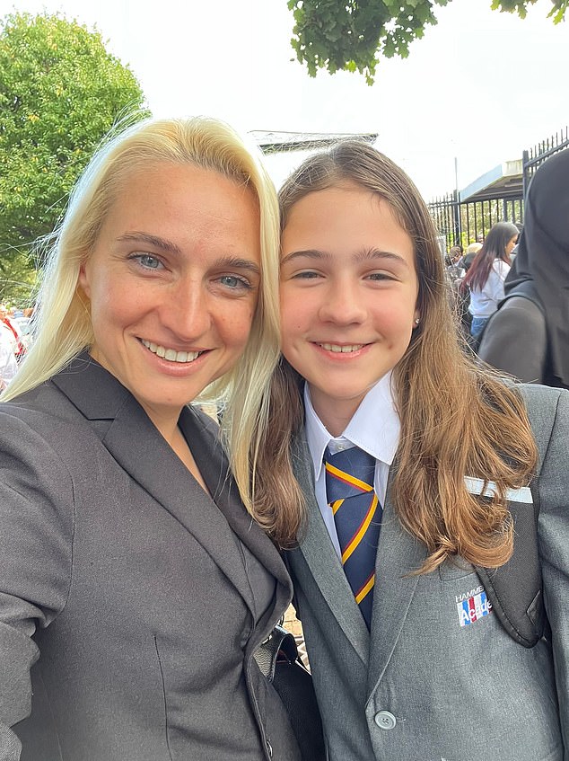Mrs Kolesnikovych with her daughter Polina. When the war first broke out, Ms Kolesnikovych made the brave decision to remain in Kyiv despite her 'intense fear' for her and Polina's safety
