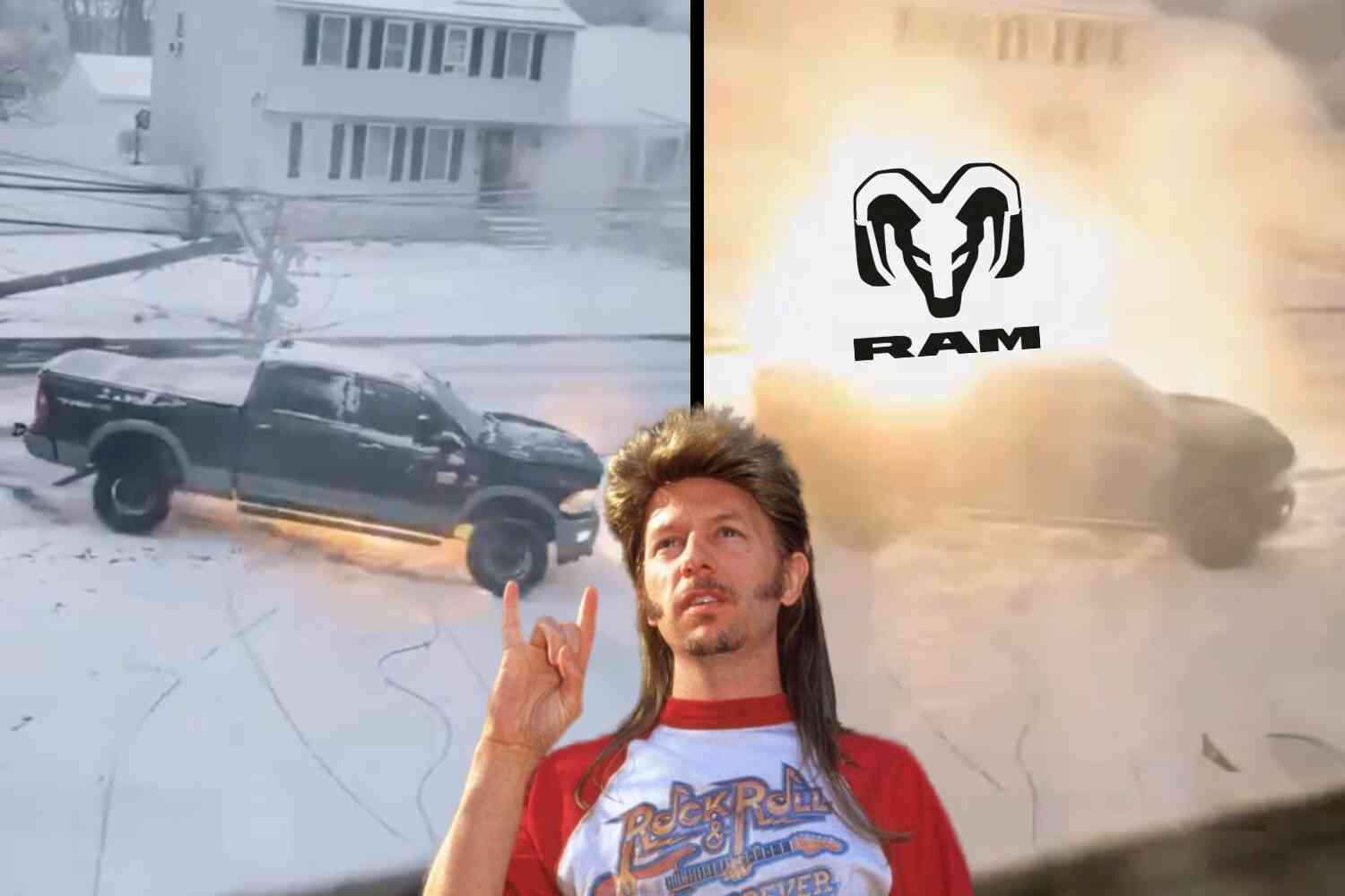 This Massachusetts lad tried to drive over power lines and it was peak Dodge Ram behavior