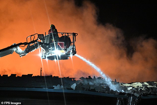 Devon and Somerset Fire and Rescue said it received multiple reports of 'flames' and 'thick black smoke' rising from the site as the fire took hold