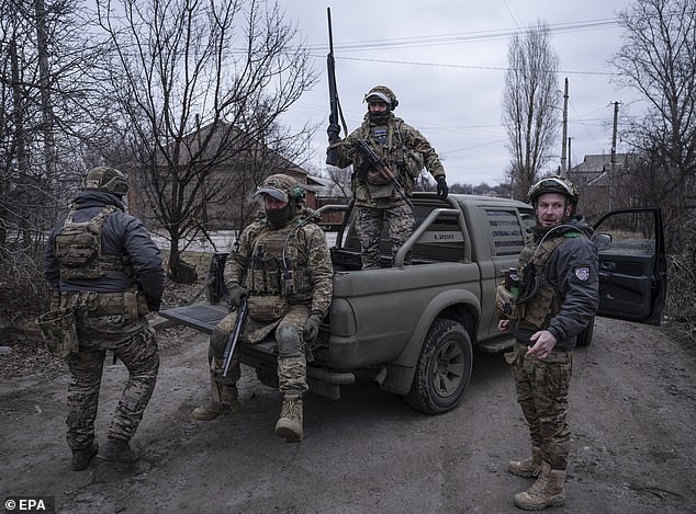 Servicemen from the strike drone platoon at an undisclosed location in the Donetsk region, eastern Ukraine. Moscow continues to demand that Ukraine formally hand over swathes of territory in the east and south, including areas of Donetsk