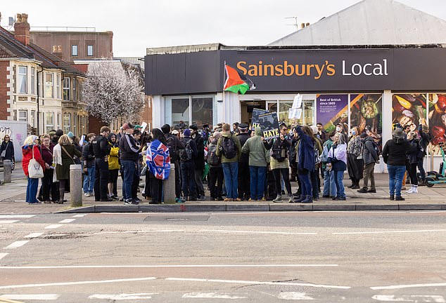 More than a dozen activists turned up outside of Sainsbury's at the pre-planned event and accused the group of engaging in a 'Jew hunt'