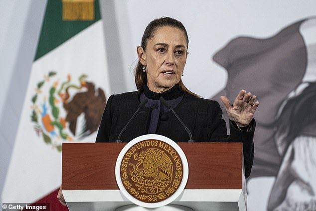 President of Mexico Claudia Sheinbaum speaks at Palacio Nacional on February 23, 2026 in Mexico City, Mexico