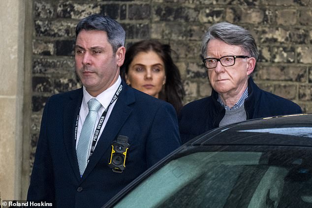 Three officers turned up in two unmarked vehicles at Mandelson's address in Regent's Park, north-west London at around 4.15pm