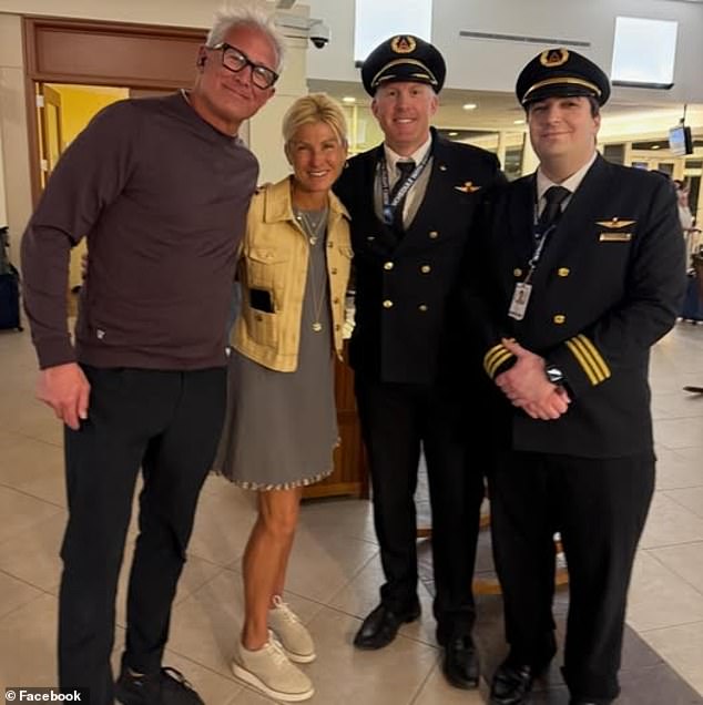 Passenger Geoff Thatcher shared a photo of himself with Delta pilots Captain Evans Boeve and First Officer Hochstetler who were flying Flight 1067 as the fire erupted