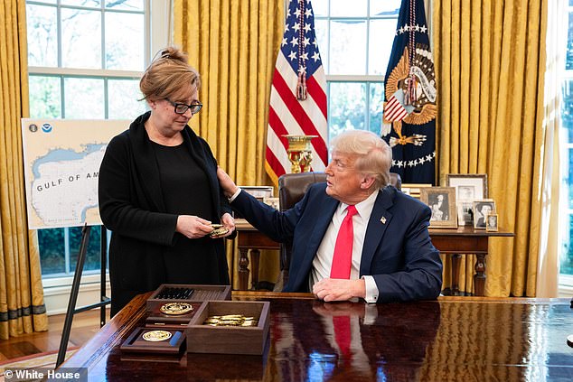 Trump said that gave Patty Morin (pictured), the mother of a woman killed by an illegal immigrant, money to get eye surgery